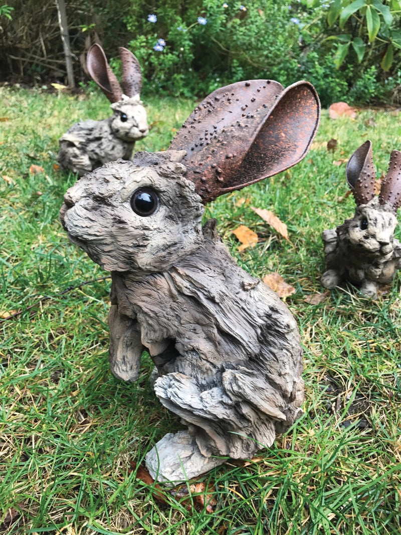 Figurine - Rabbit Squatting Medium - Driftwood Effect